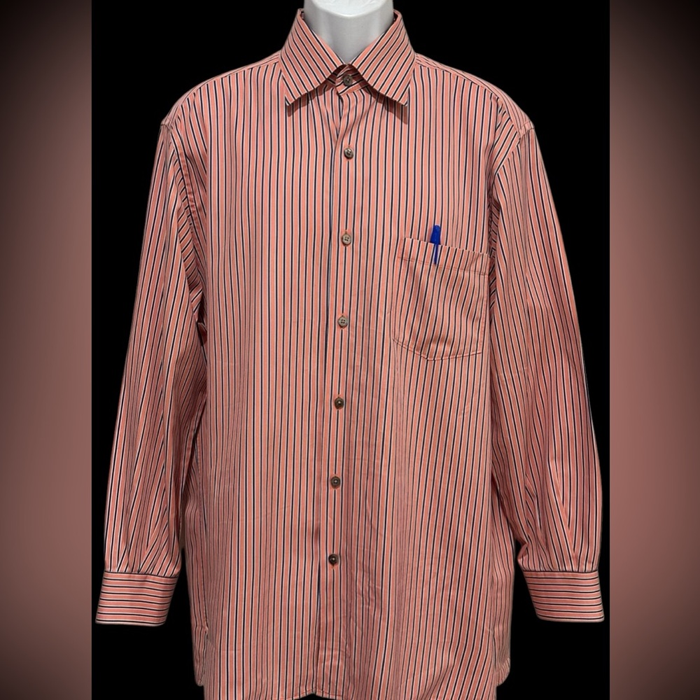 Ermenegildo Zegna Mens Shirt Notch Hem Melon Blue  Striped Button Down Poplin XL - Picture 3 of 9